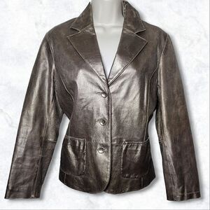 BERNARDO Metallic Bronze/Gold 100% Leather Long Sleeve Jacket